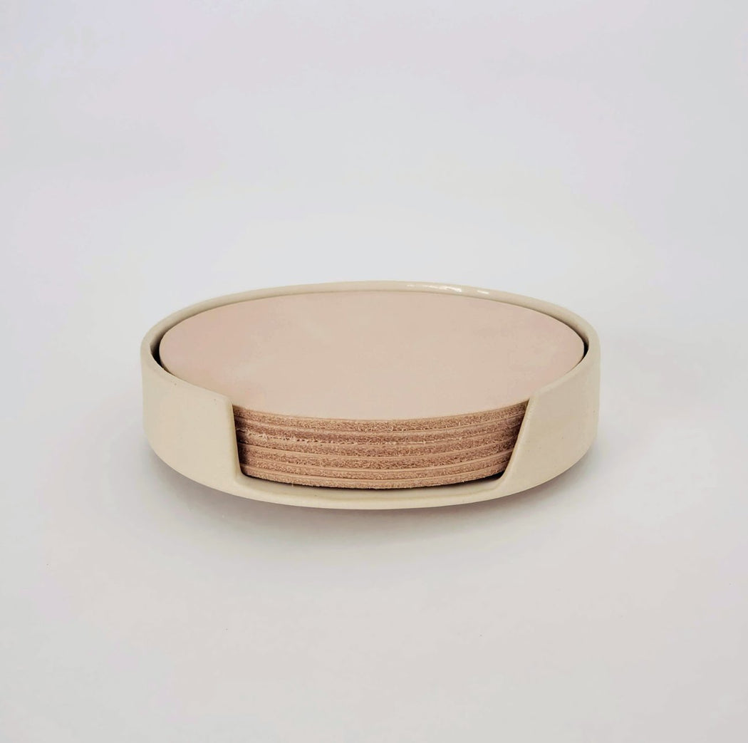 Leather & Ceramic Coaster Set