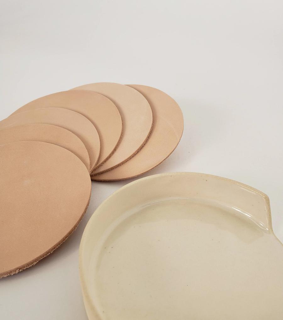 Leather & Ceramic Coaster Set