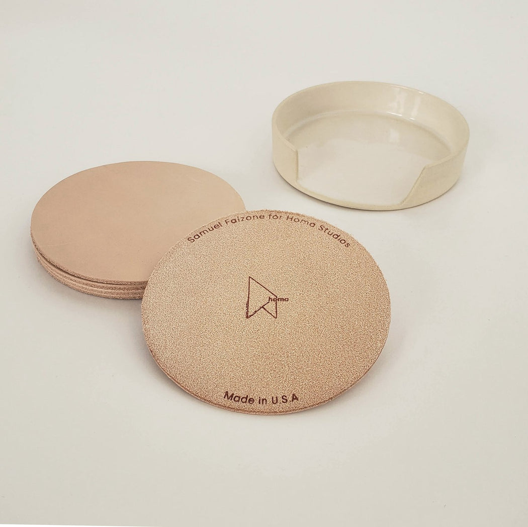 Leather & Ceramic Coaster Set