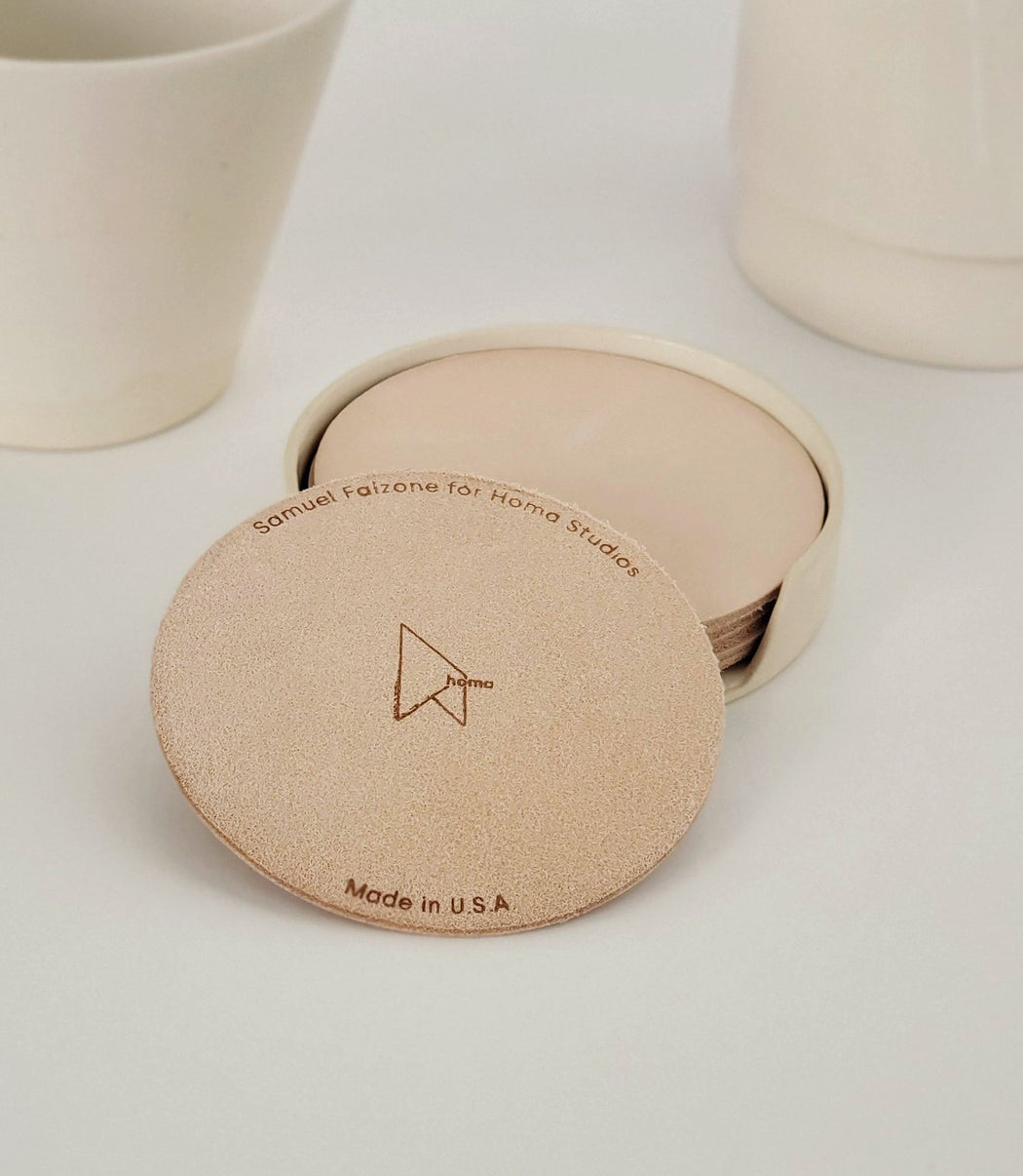 Leather & Ceramic Coaster Set