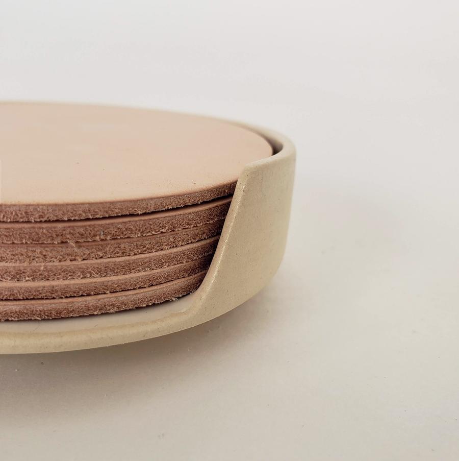 Leather & Ceramic Coaster Set