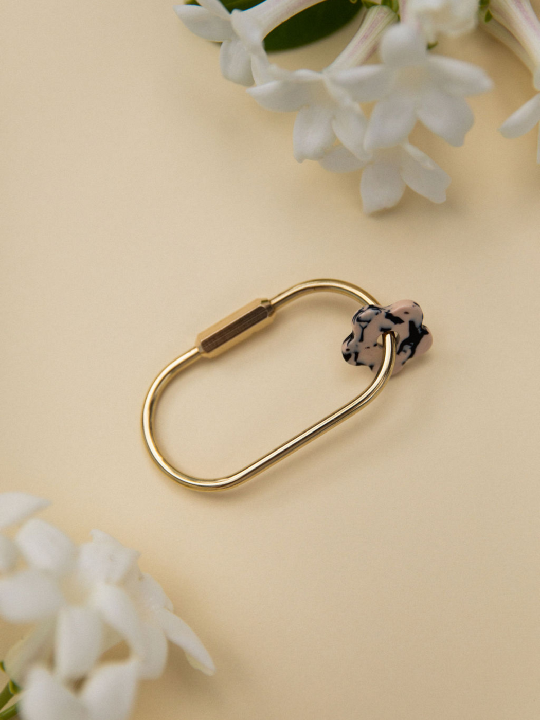 Brass Keychain with Flower Charm
