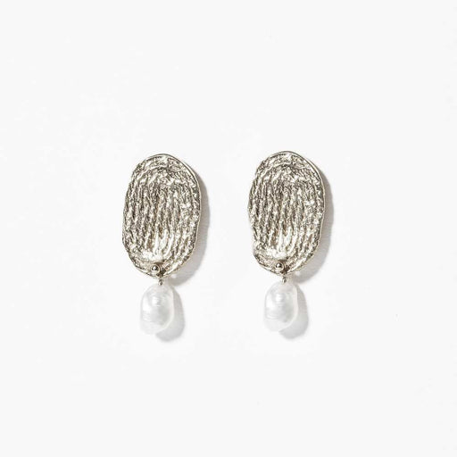 Thumbprint Earrings with Pearls in Silver